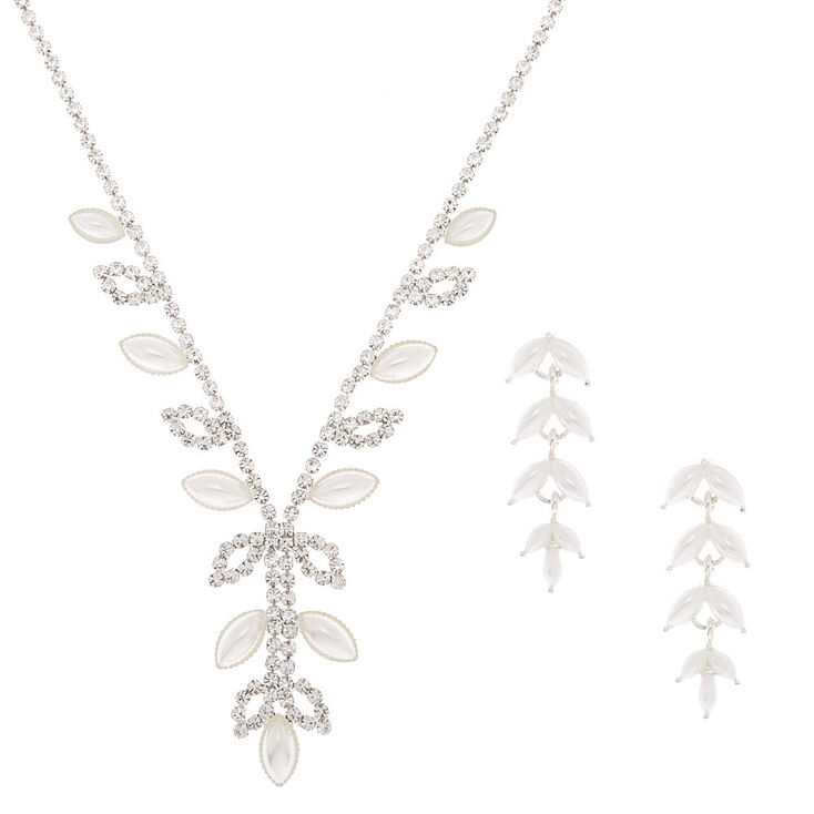 Claire's Parure de bijoux feuille avec perle d'imitation couleur argenté, lot de 2 articles