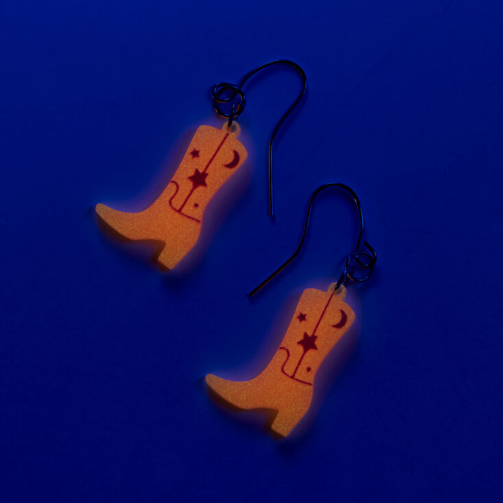 Pink Glow in the Dark Cowboy Boots 1.5&quot; Drop Earrings,