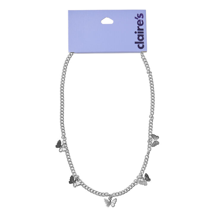 Silver Butterfly Charm Chain Necklace,