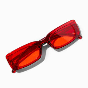 Translucent Red Rectangular Frame Sunglasses,
