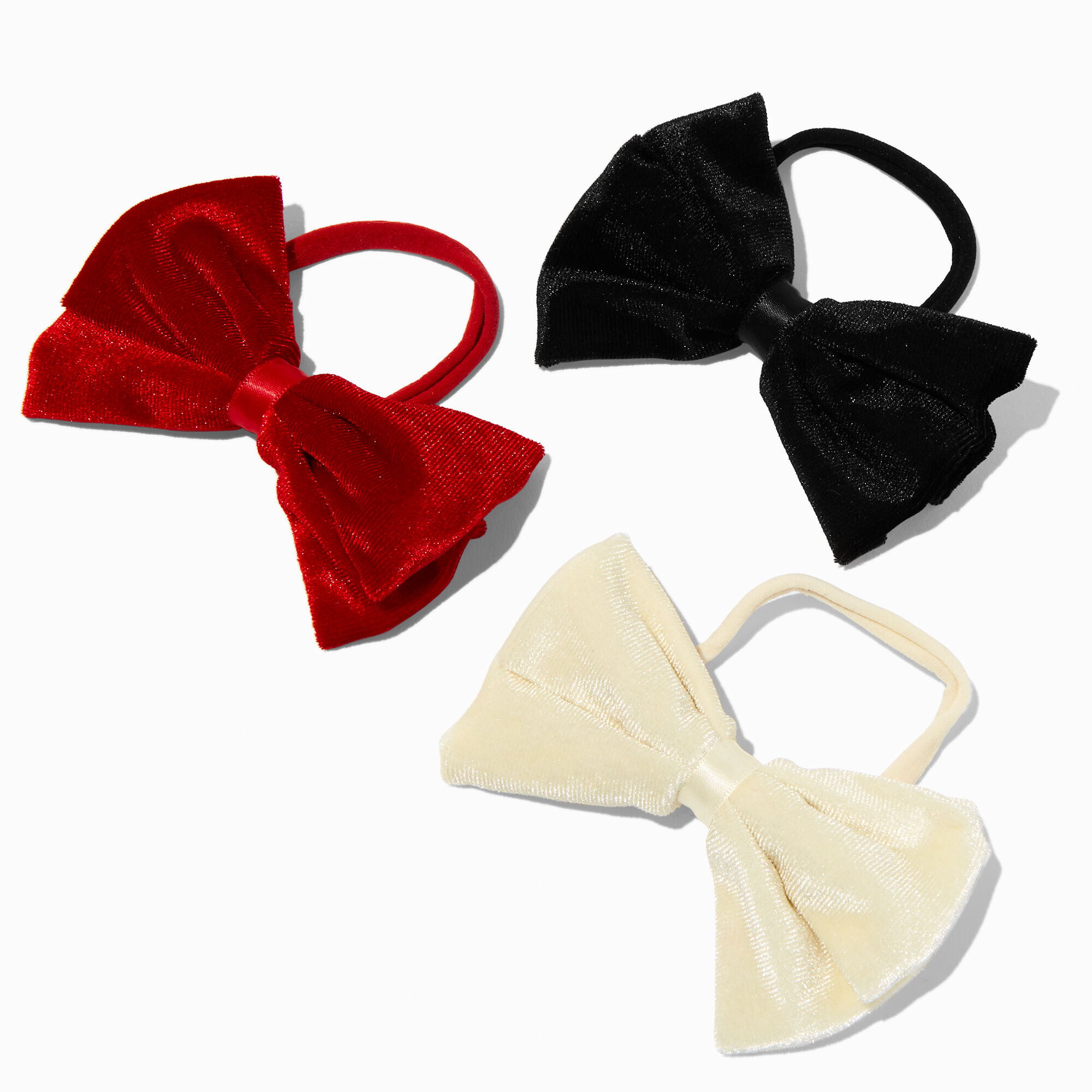 Claire's Club Holiday Velvet Bow Hair Ties - 3 Pack,