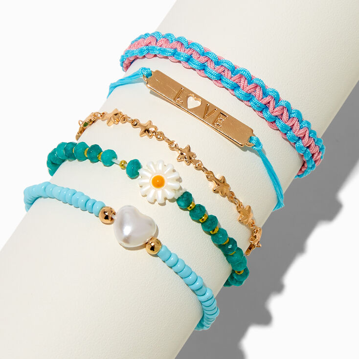 T H E M E x Claire&#39;s &#39;&#39;Love&#39;&#39; Beaded Bracelet Set - 5 Pack,