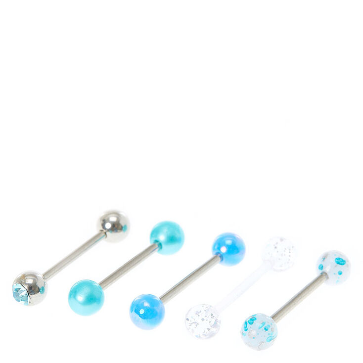 Pretty Pastels Tongue Rings - Blue, 5 Pack,