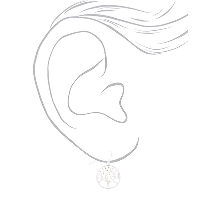 Silver 1&quot; Tree of Life Drop Earrings,