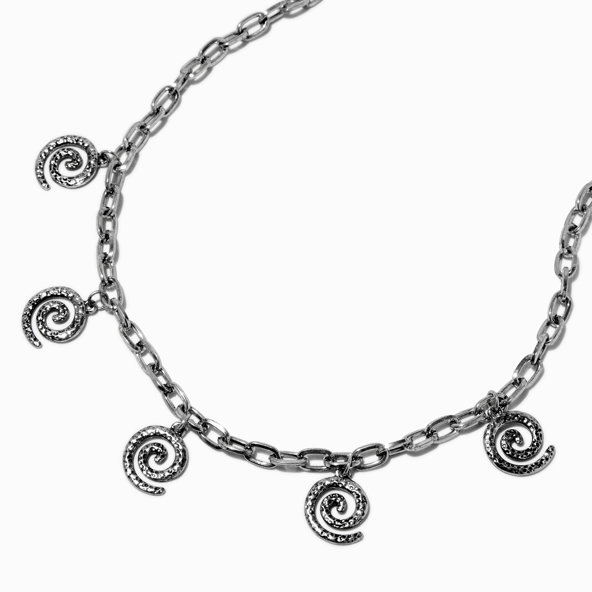 View Claires Tone Spiral Charm Cable Chain Necklace Silver information