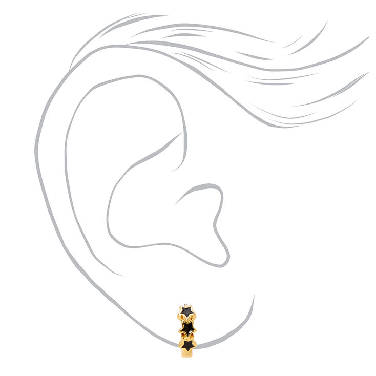 18k Gold Plated 10MM Black Stars Huggie Hoop Earrings,
