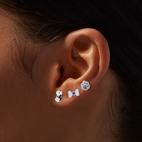 Clous d&#39;oreilles chiens violets couleur argent&eacute;e C LUXE by Claire&#39;s - Lot de 3,