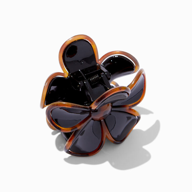 Black Tortoiseshell Lined Flower Hair Claw,