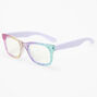 Claire&#39;s Club Solar Blue Light Reducing Retro Clear Lens Rainbow Glitter Frames,