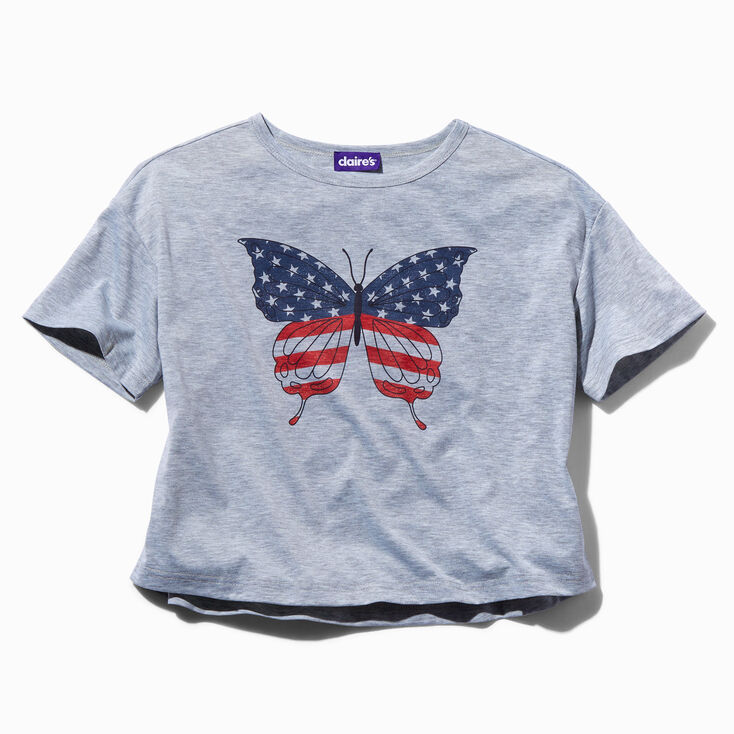 Stars &amp; Stripes Butterfly Short Sleeve Crop Tee,