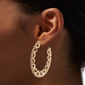 Gold-tone Big Heart Print Hoop Earrings,