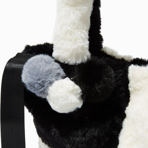 Furry Black &amp; White Colorblock Crossbody Tote Bag,
