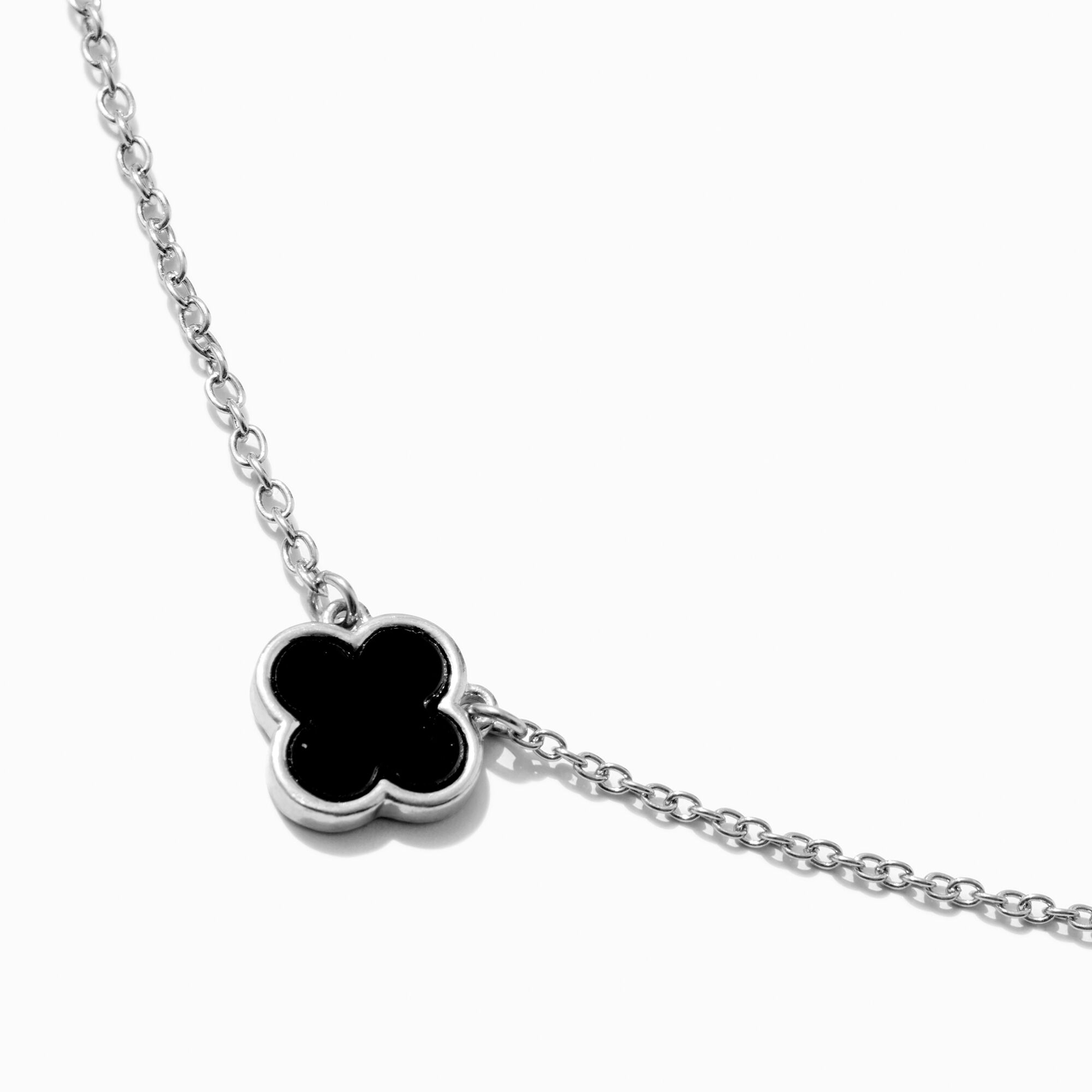 Black Clover Silver-tone Pendant Necklace,