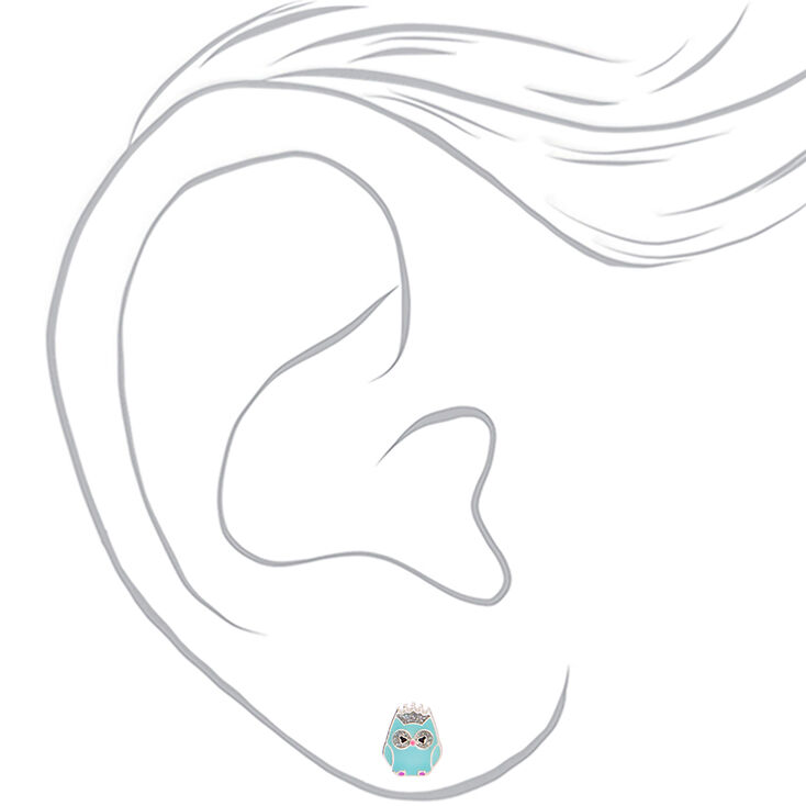 Mixed Metal Owl Crown Stud Earrings - 3 Pack,