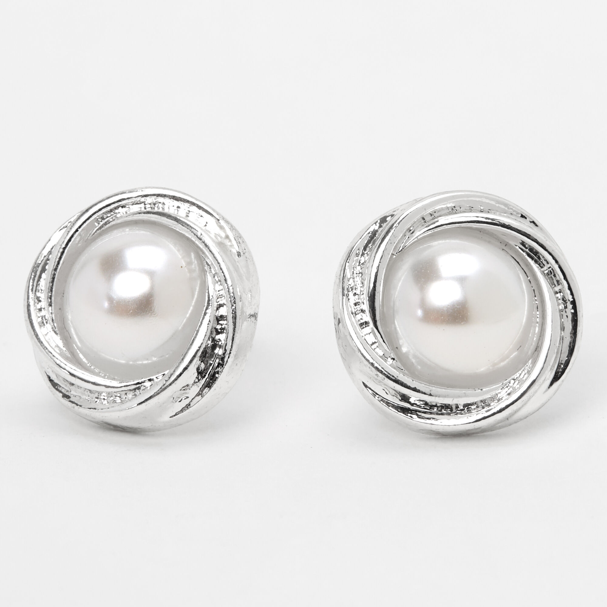 Silver Pearl Knot Stud Earrings,