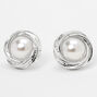 Silver Pearl Knot Stud Earrings,