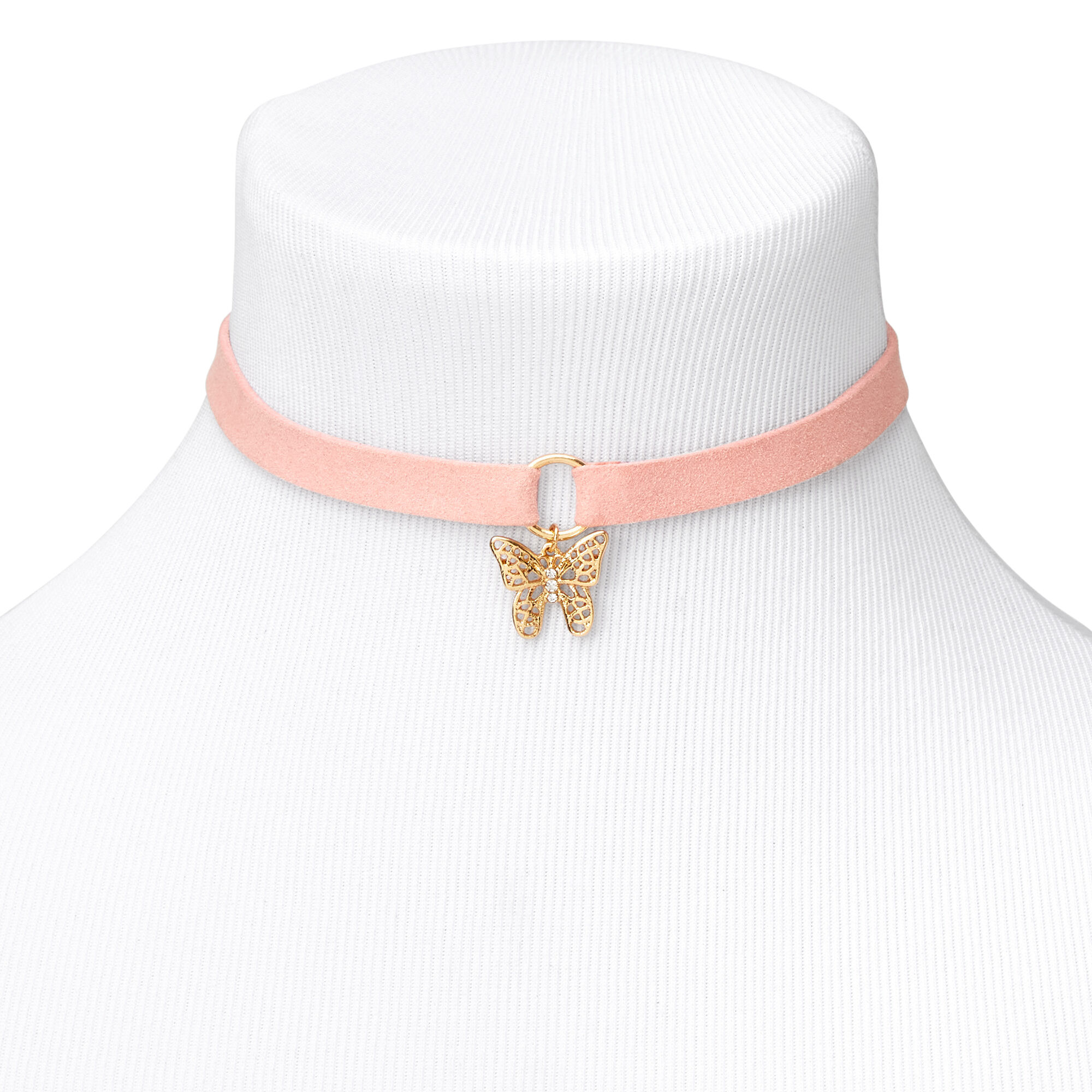 Gold Butterfly Charm Cord Choker Necklace Pink Claire s US
