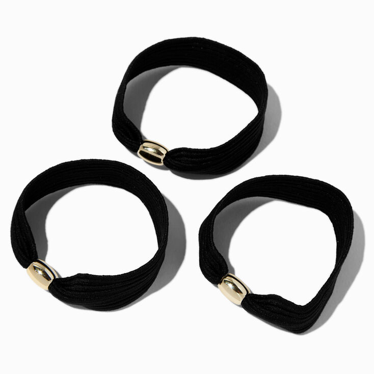 Flat Black Gold-tone Beaded Hair Ties - 3 Pack ,