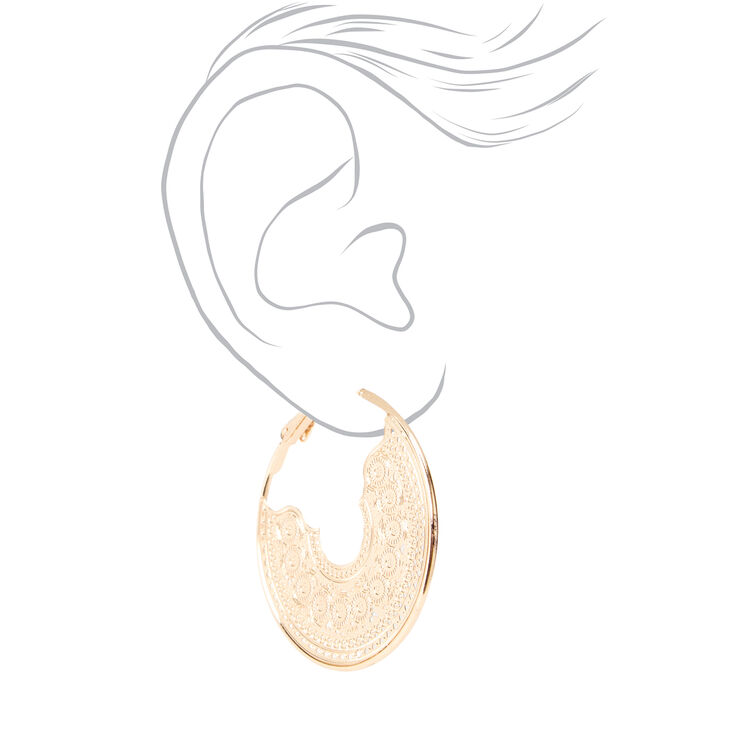 Gold-tone 40mm Delicate Filigree Hoop Earrings,