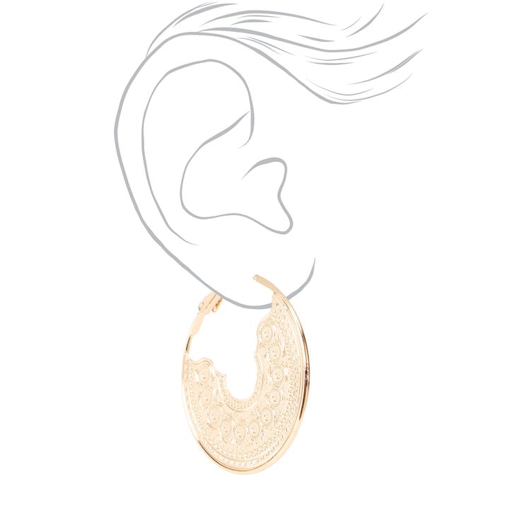 Gold 40MM Delicate Filigree Hoop Earrings,