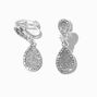 Silver-tone Tiny Glitter Teardrop Clip-on 1&quot; Drop Earrings,