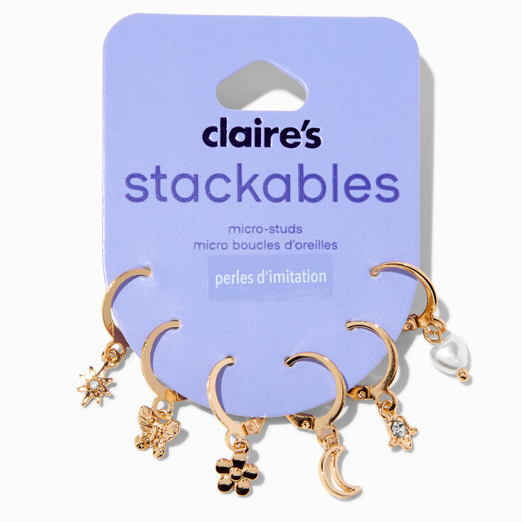 Gold-tone Embellished Mixed One Huggie Hoop Earrings - 6 Pack,