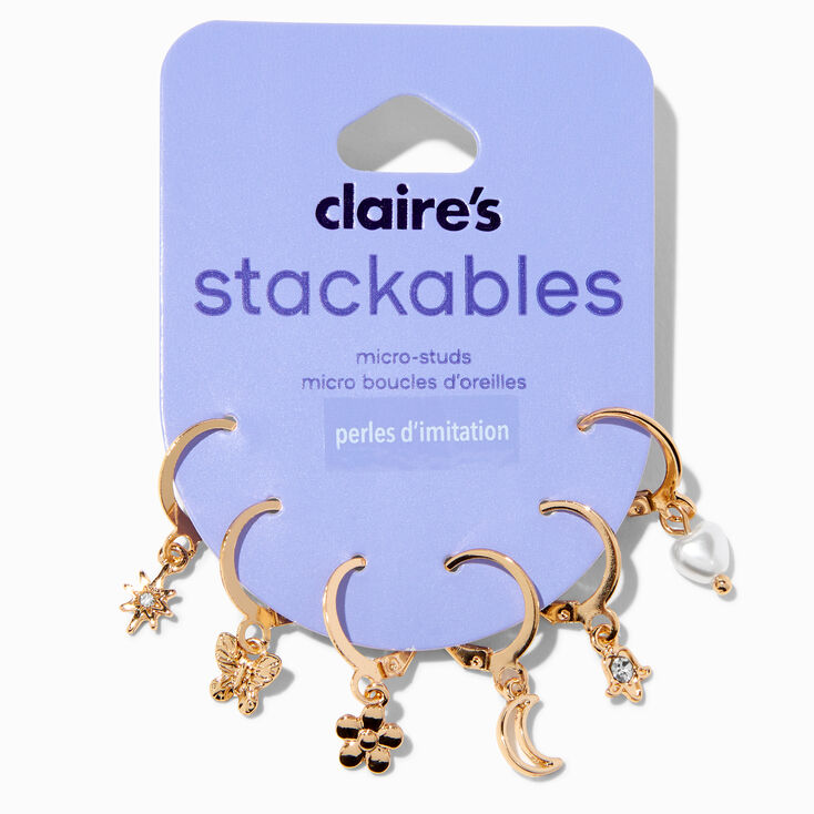 Gold-tone Mixed Hoop Earring Stackables - 6 Pack,
