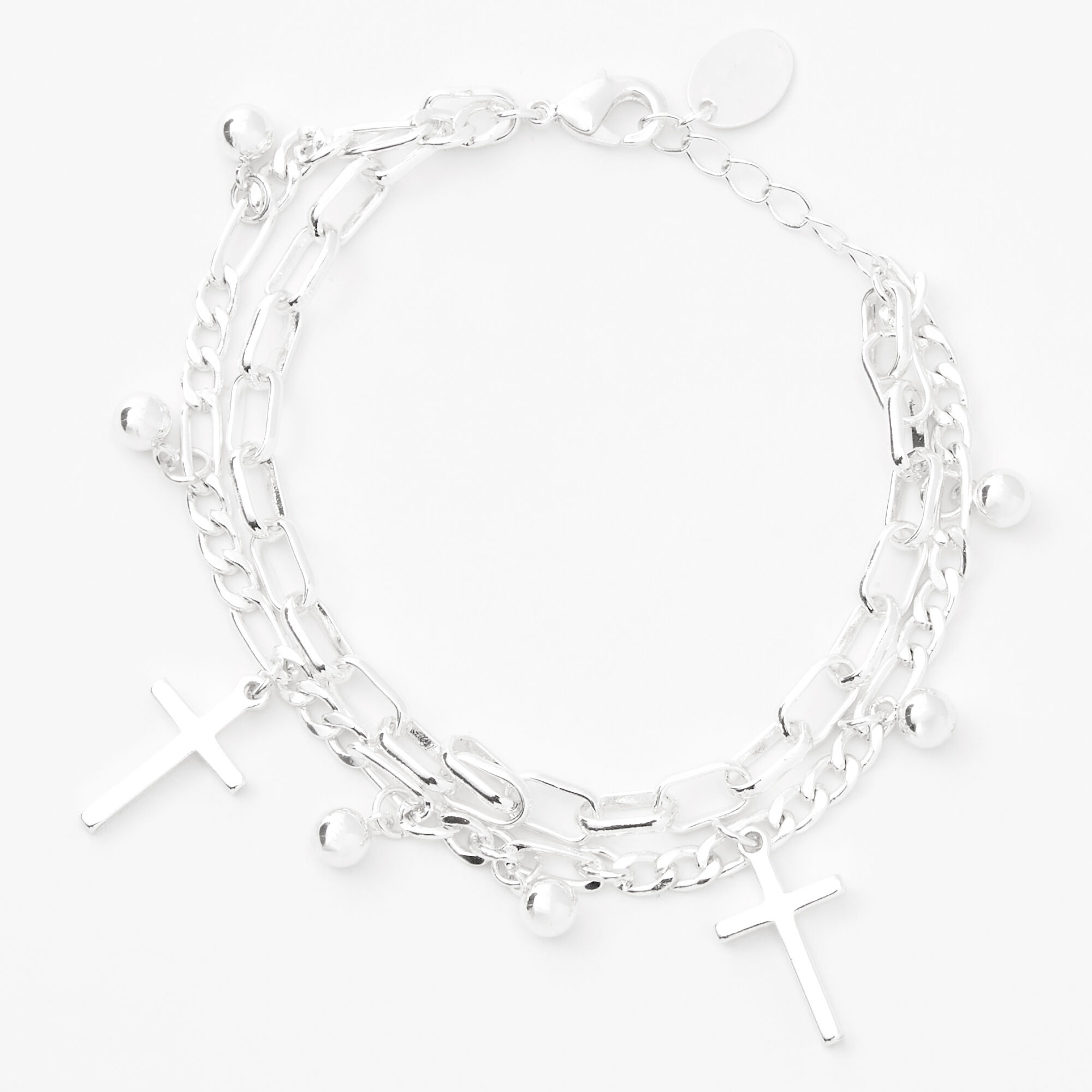 View Claires Cross Charm Double Chain Bracelet Silver information
