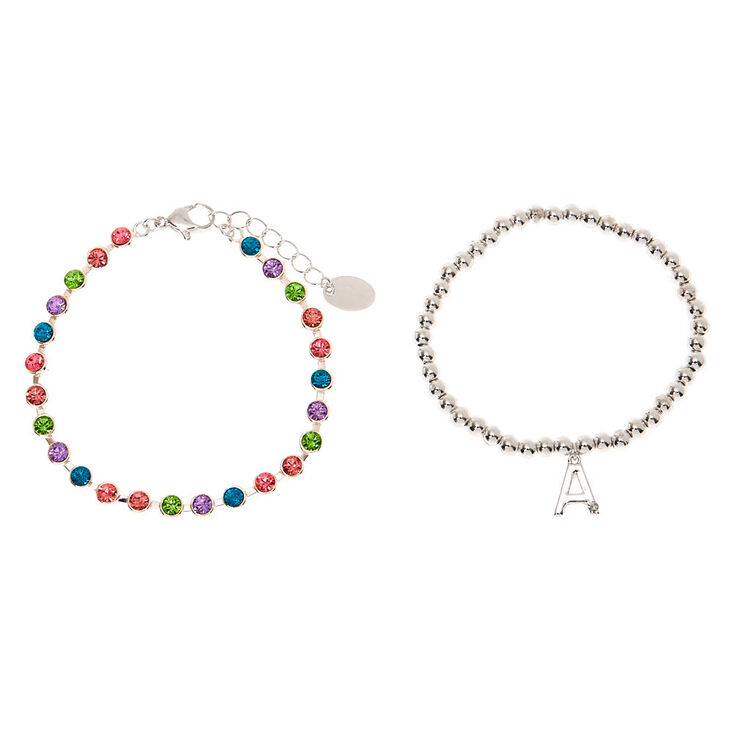 Silver Rainbow Initial Jewellery Gift Set - U, 4 Pack,