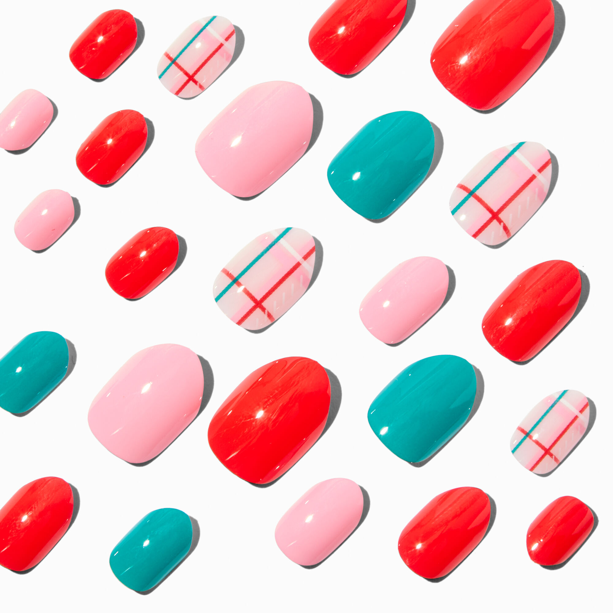 Holiday Plaid Stiletto Press On Faux Nail Set - 24 Pack,
