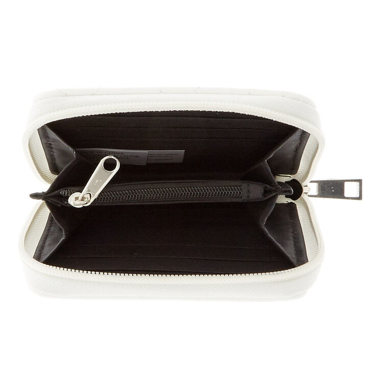Portefeuille blanc matelass&eacute; compact,