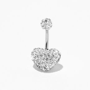 Silver-tone 14G Embellished Heart Fireball Belly Ring,