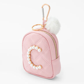 Initial Pearl Mini Backpack Keyring - Blush Pink, C,