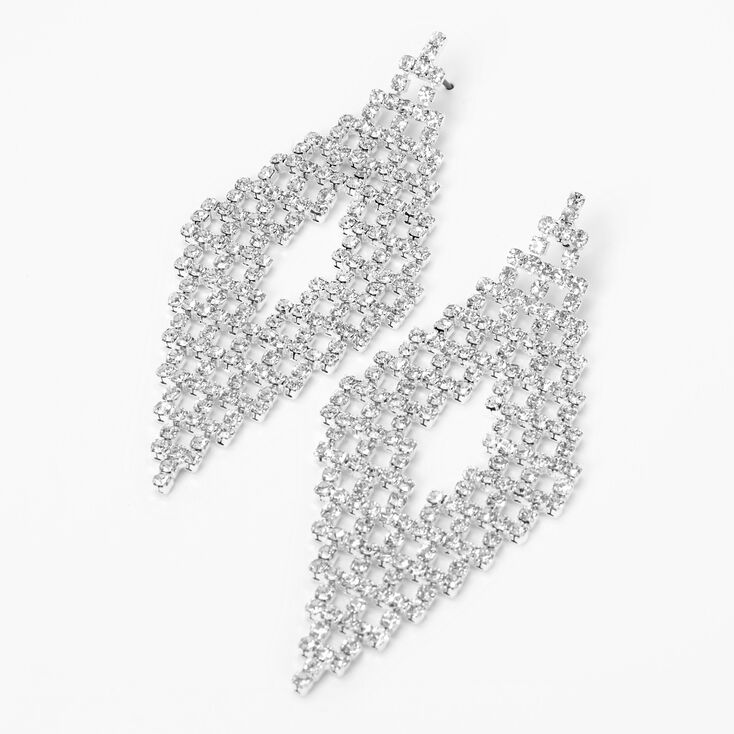 Pendantes au design chandelier losange et strass 8&nbsp;cm couleur argent&eacute;e,