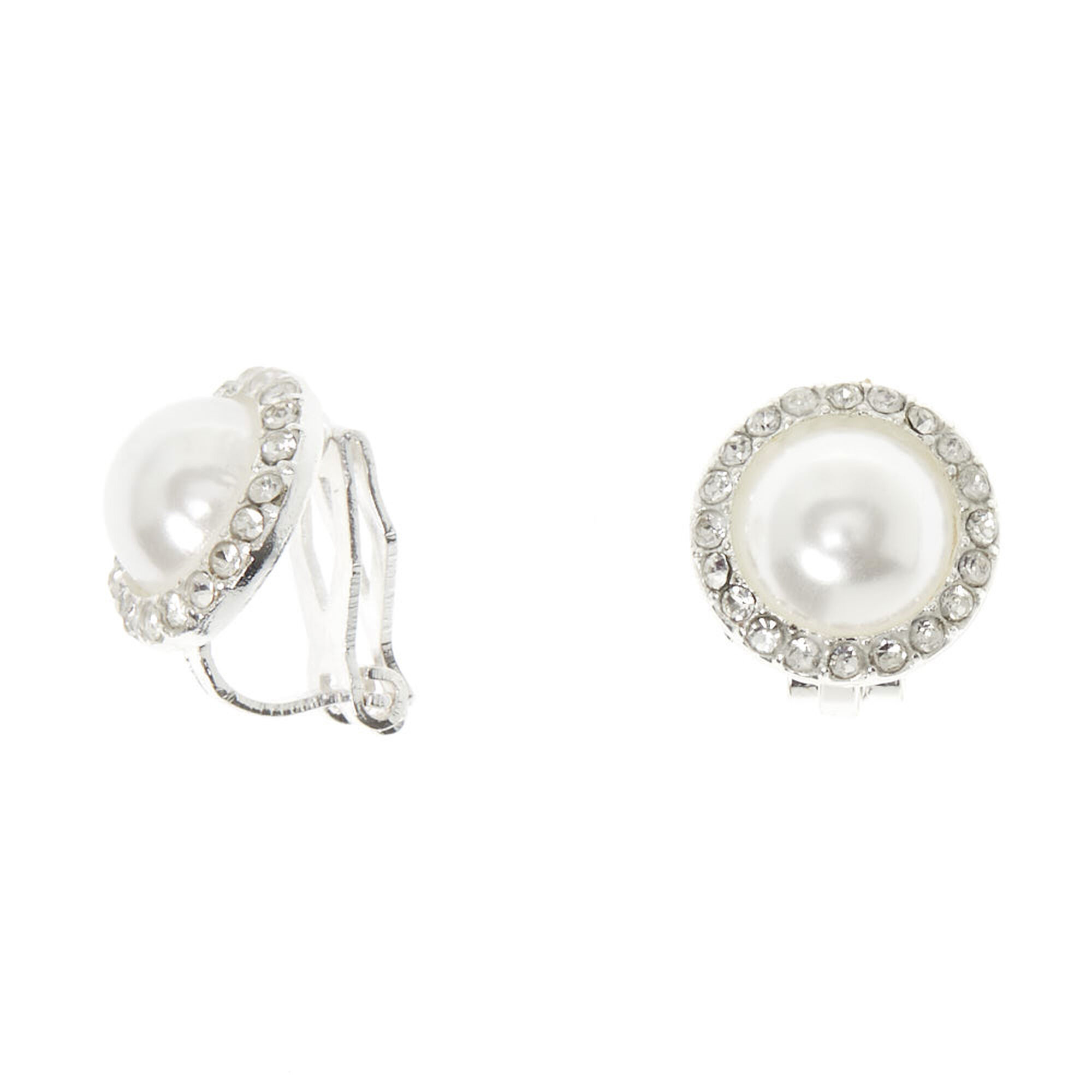 View Claires Tone Pearl ClipOn Stud Earrings Silver information