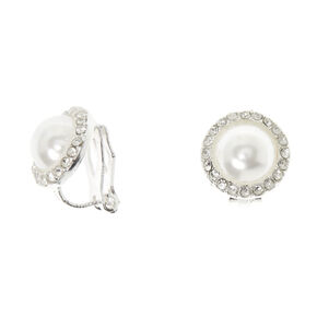 Silver-tone Pearl Clip On Stud Earrings,