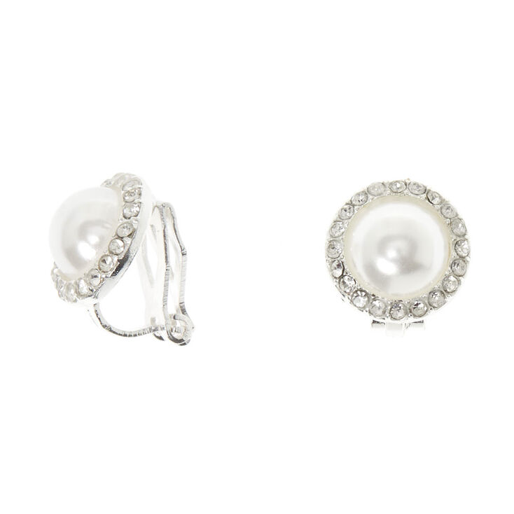 Silver-tone Pearl Clip On Stud Earrings,