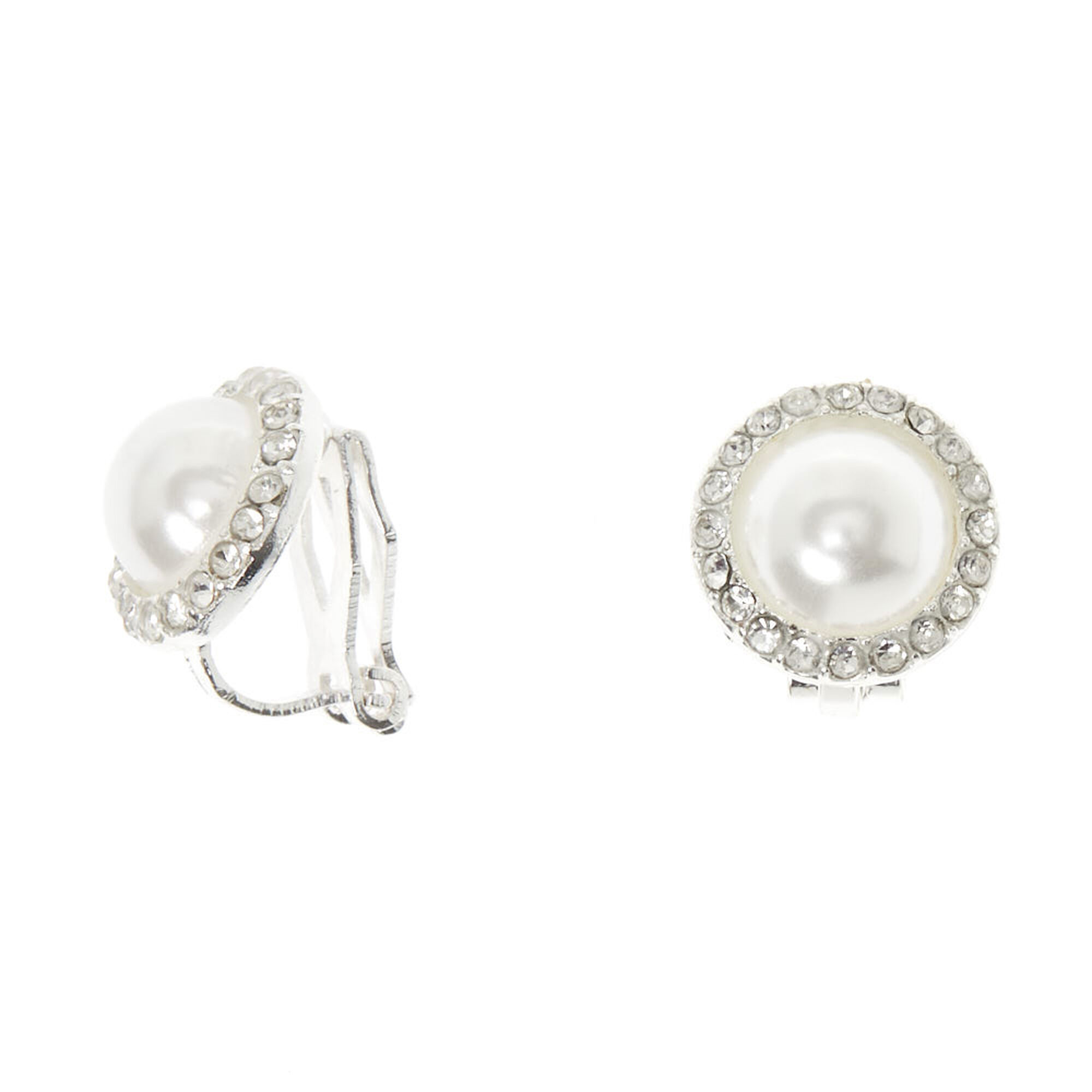 View Claires Tone Pearl Clip On Stud Earrings Silver information