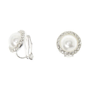 Clous d&#39;oreille &agrave; clip avec perles d&#39;imitation couleur argent&eacute;,