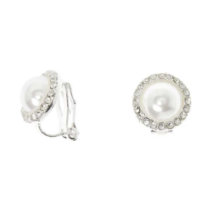 Clous d&#39;oreille &agrave; clip avec perles d&#39;imitation couleur argent&eacute;,