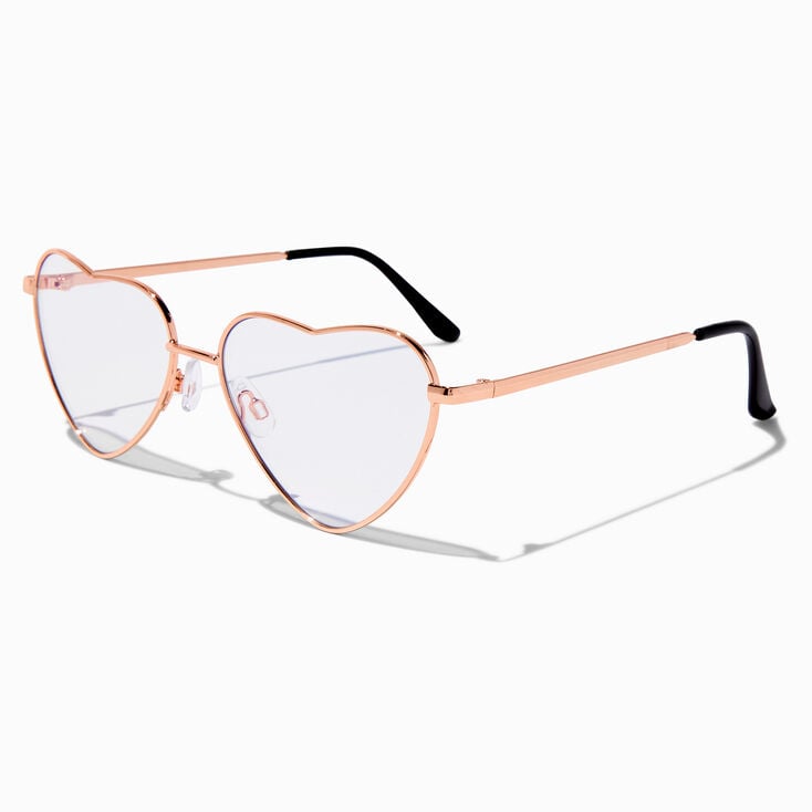 Solar Blue Light Reducing Rose Gold Clear Heart Lens Frames,