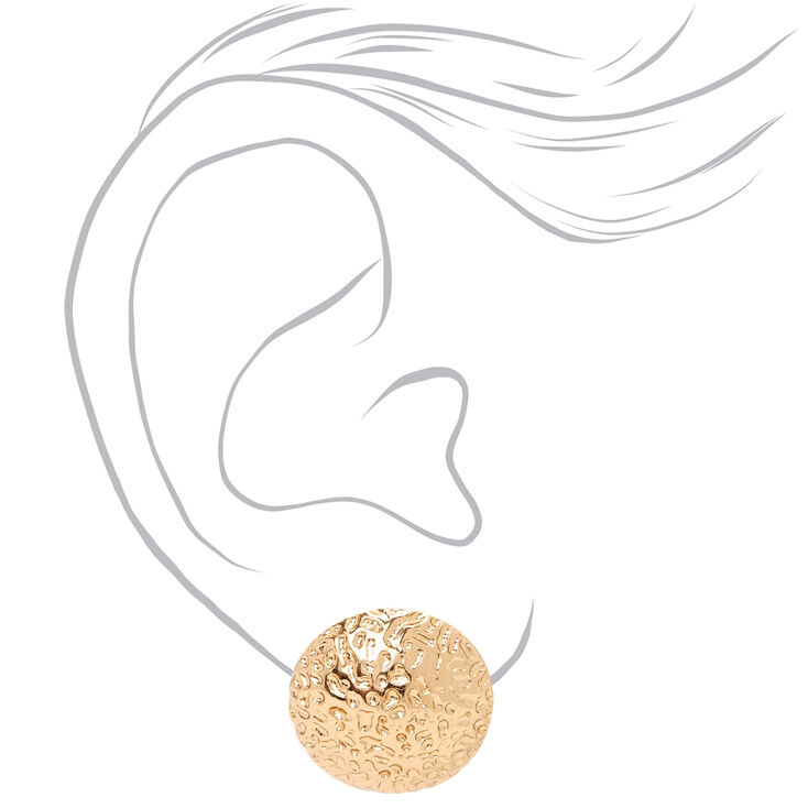 Gold Round Textured Button Stud Earrings,
