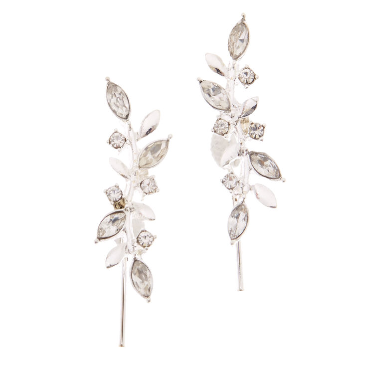 Silver Embellished Vine Leaf Ear Crawlers,