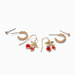 Gold-tone Cherry Earring Stackables - 3 Pack,