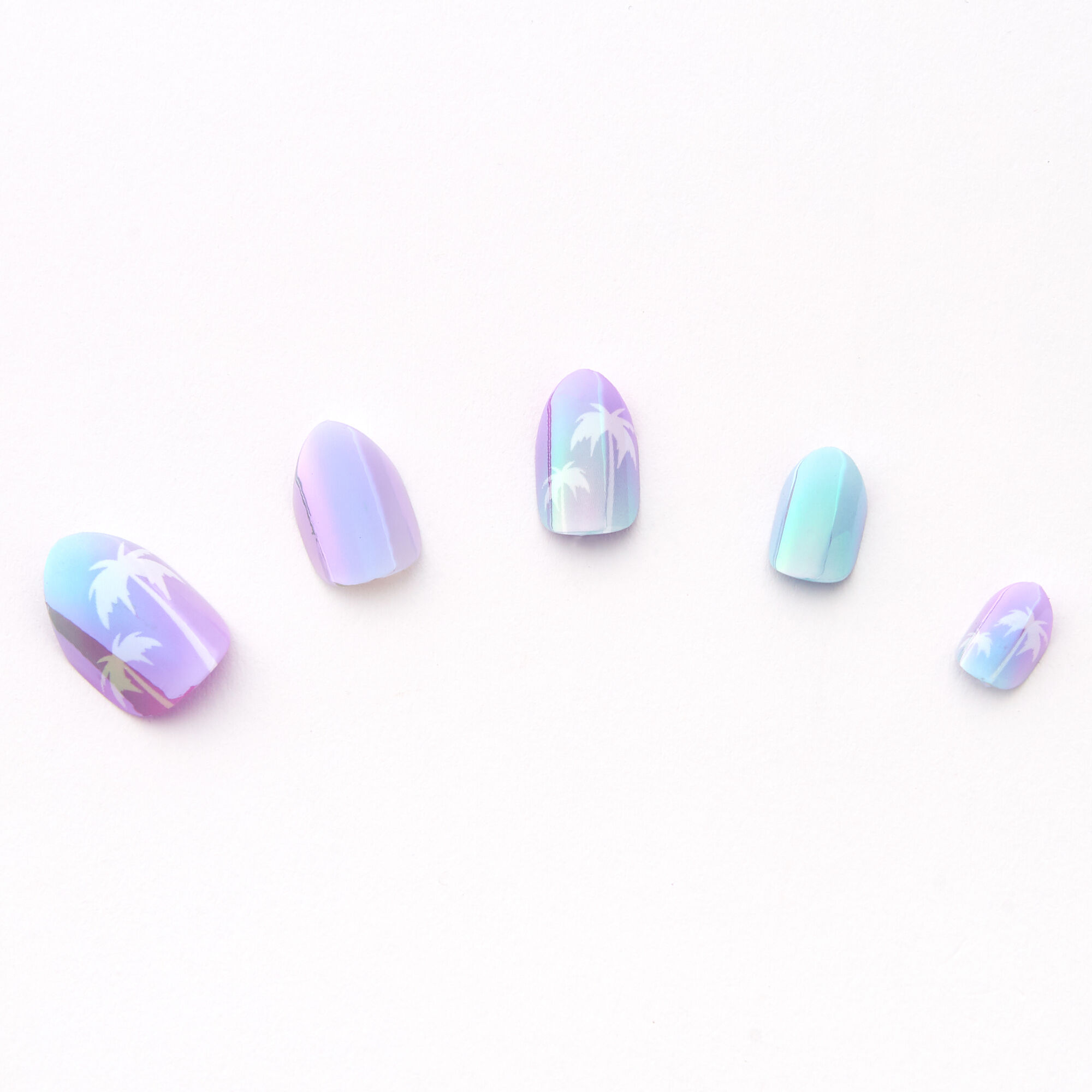 Sky Brown™ Palm Tree Stiletto Faux Nails – Purple, 24 Pack,