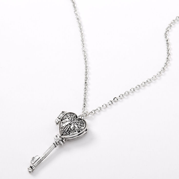 Silver Heart Key Locket Pendant Necklace,