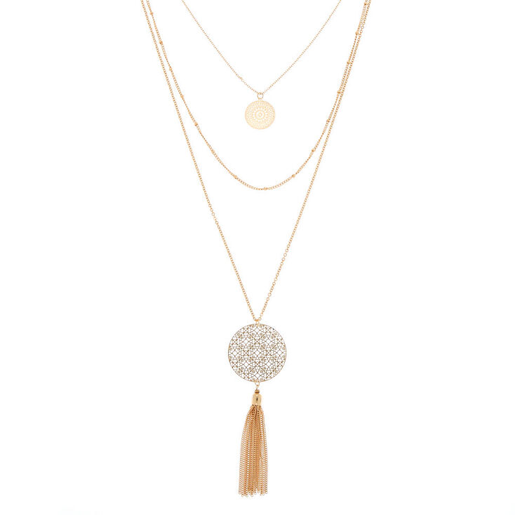 Collier multi-rangs &agrave; m&eacute;daillon &agrave; motif en filigrane couleur dor&eacute;,