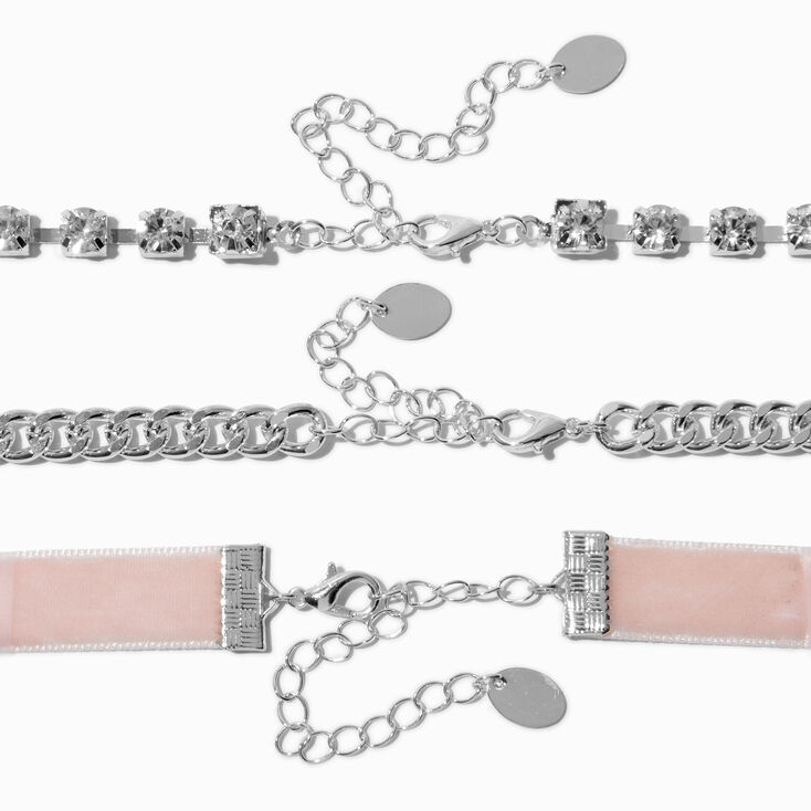 Pink Bow &amp; Pearl Choker Necklaces - 3 Pack,