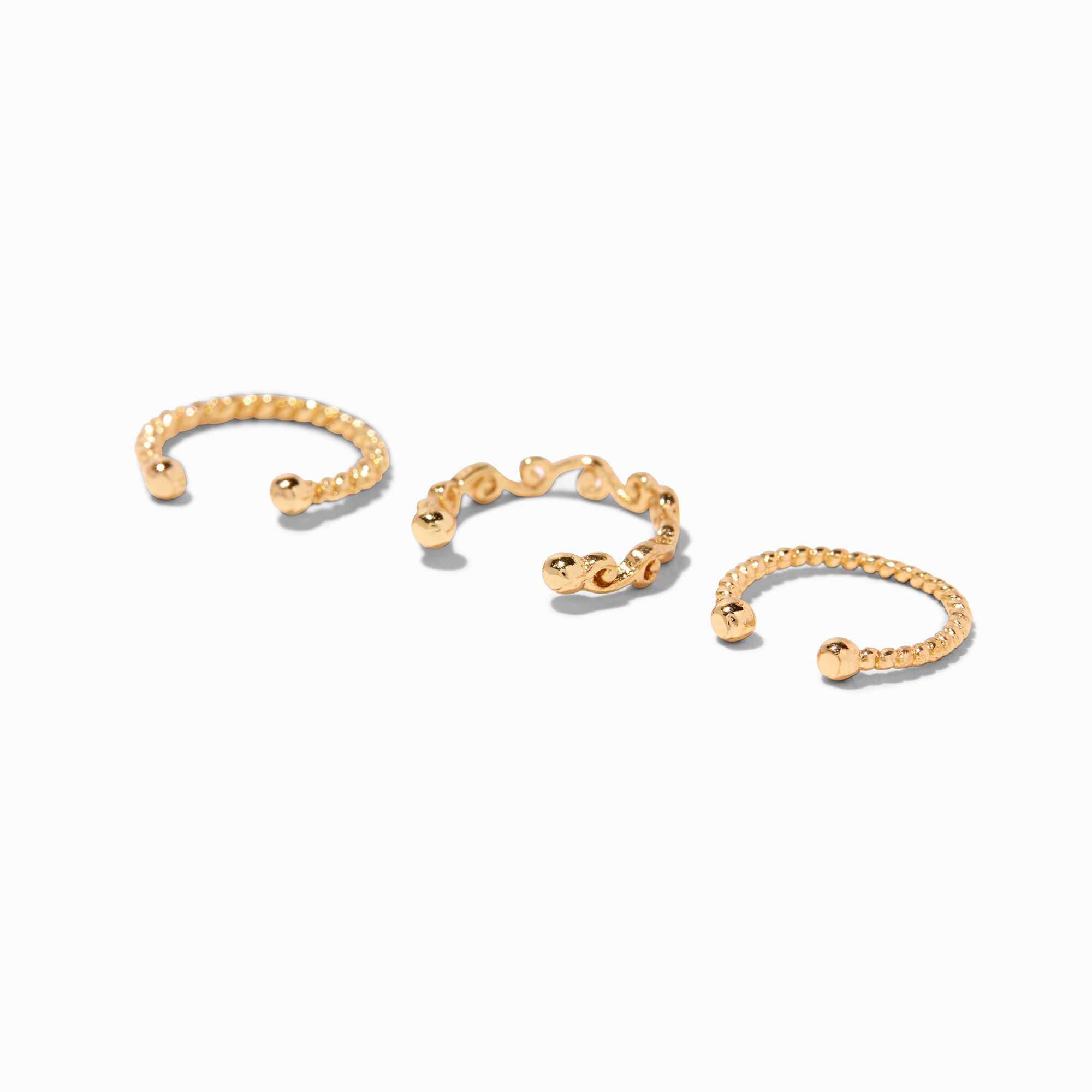 View Claires Tone Textured Spring Hoop Faux Nose Ring 3 Pack Gold information