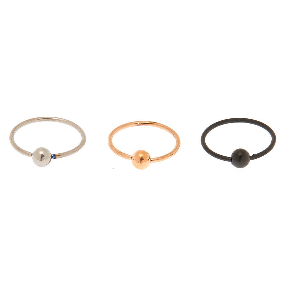 Lot de 3 anneaux de nez 20 g couleur titané en métaux mixtes,